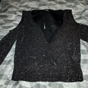 Long Sleeve Glitter Black Top